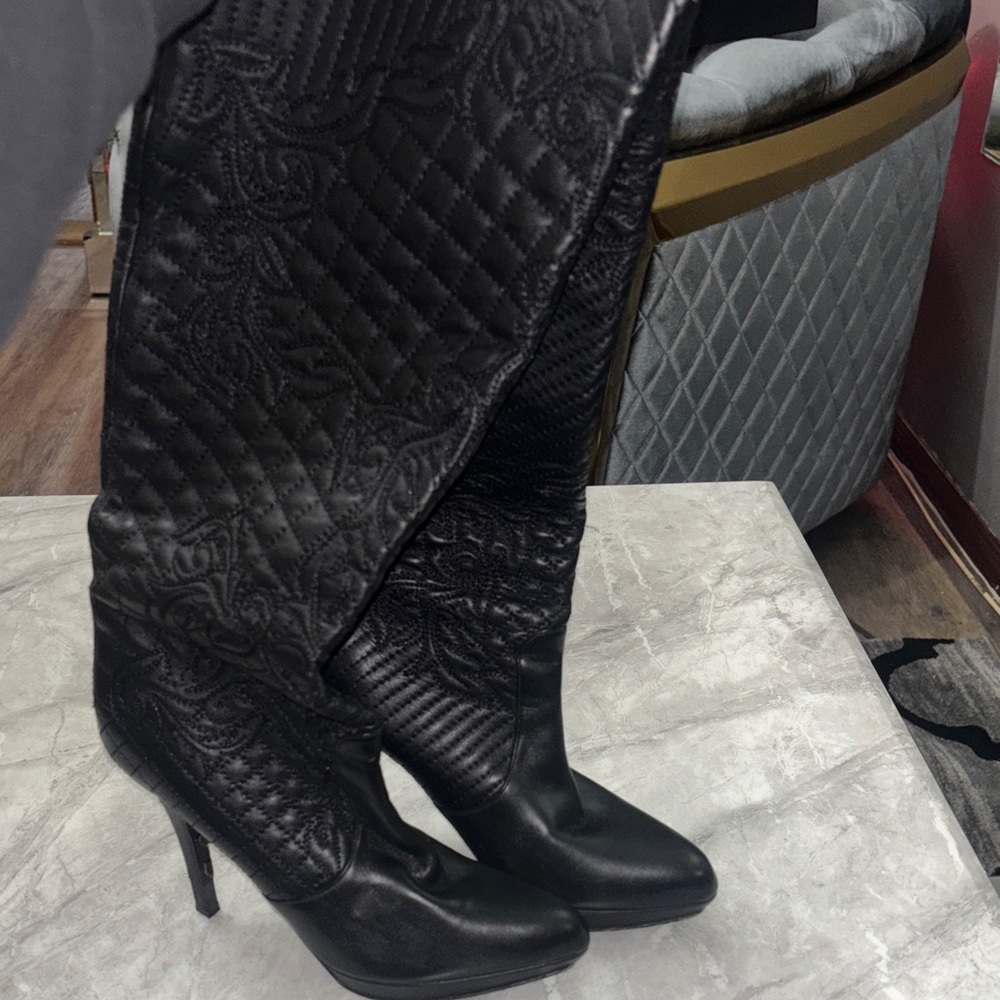 Versace Black Quilted Heeled Boots